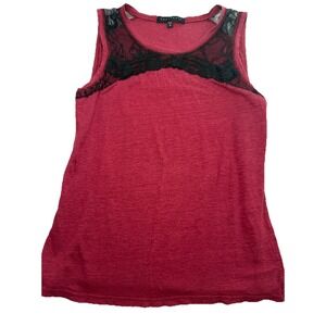Sanctuary Womens Tank Top Medium Red Black‎ Lace Trim Sleeveless Blouse